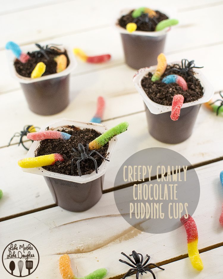 Creepy Crawly Dirt Pudding Cups - These "dirt" pudding cups are topped with oreo crumbs and creepy crawly candy worms for an easy and delicious treat!