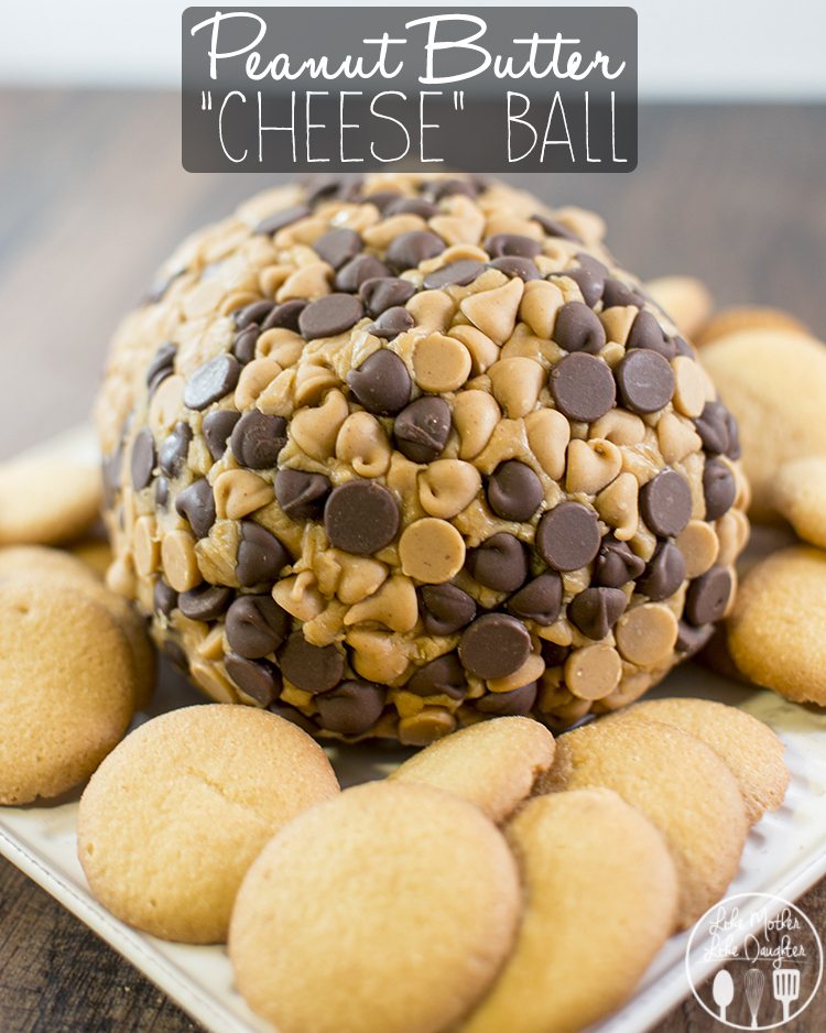 Peanut Butter Cheese Ball - a delicious dessert cheeseball, with smooth peanut butter, cream cheese, powdered sugar and covered in chocolate and peanut butter chips for a delicious dessert spread perfect on cookies, pretzels or graham crackers!