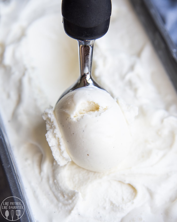 A scoop of homemade vanilla ice cream