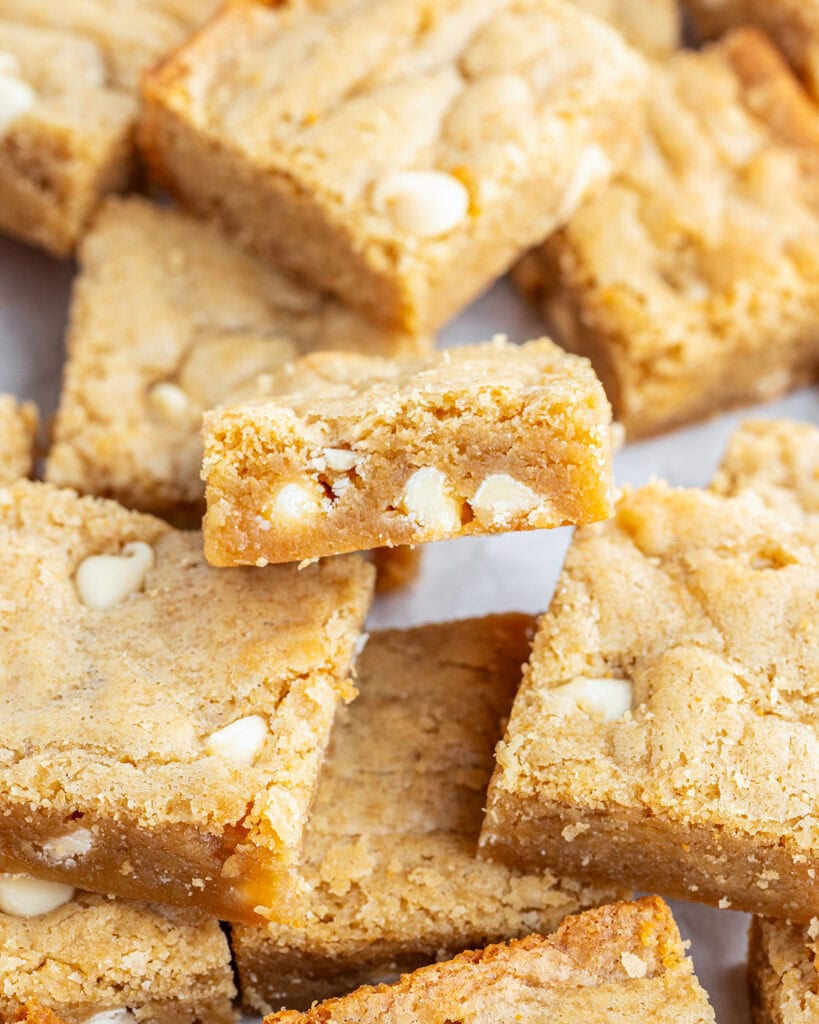 A pile of brown sugar blondies.