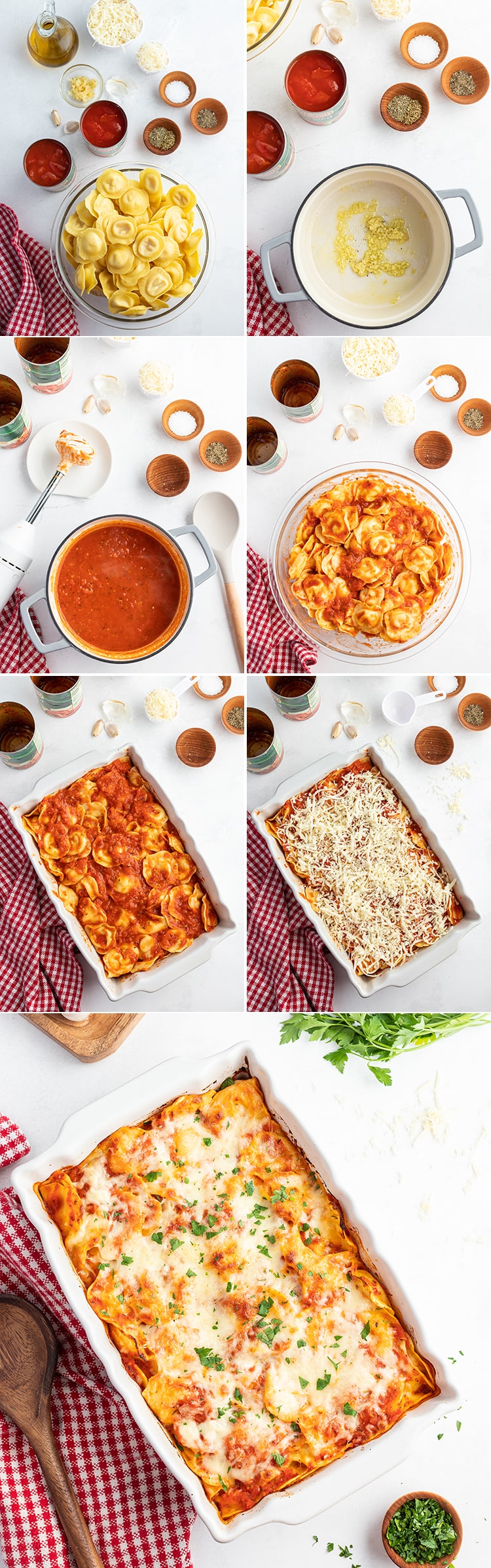 Step by step photos of how to make baked ravioli.