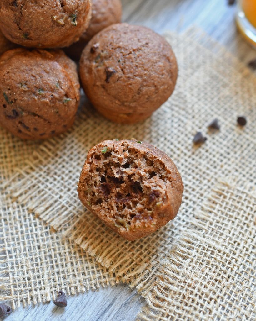 Close up view of chocolate zucchini muffins.
