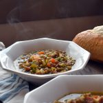 Lentil ham soup, an every day comfort soup, stocked full of healthy vegetables, tasty ham, hearty lentils, and pasta.