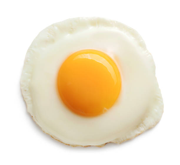 A sunny side up egg on a white background.