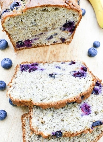 Slices of blueberry banana bread.
