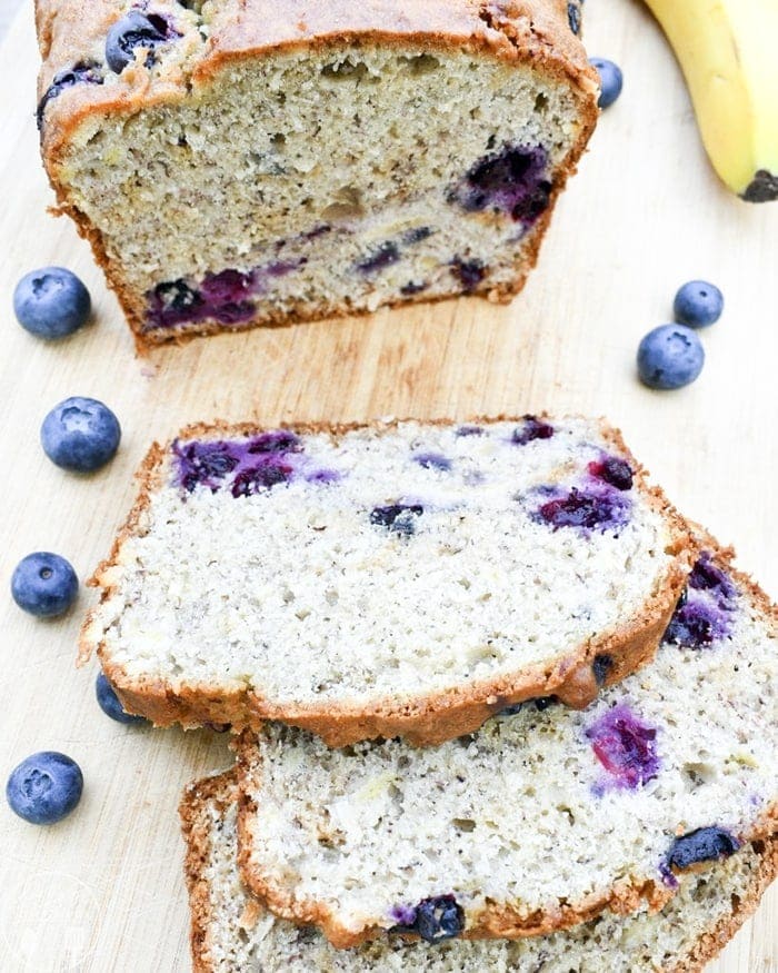 Slices of blueberry banana bread.