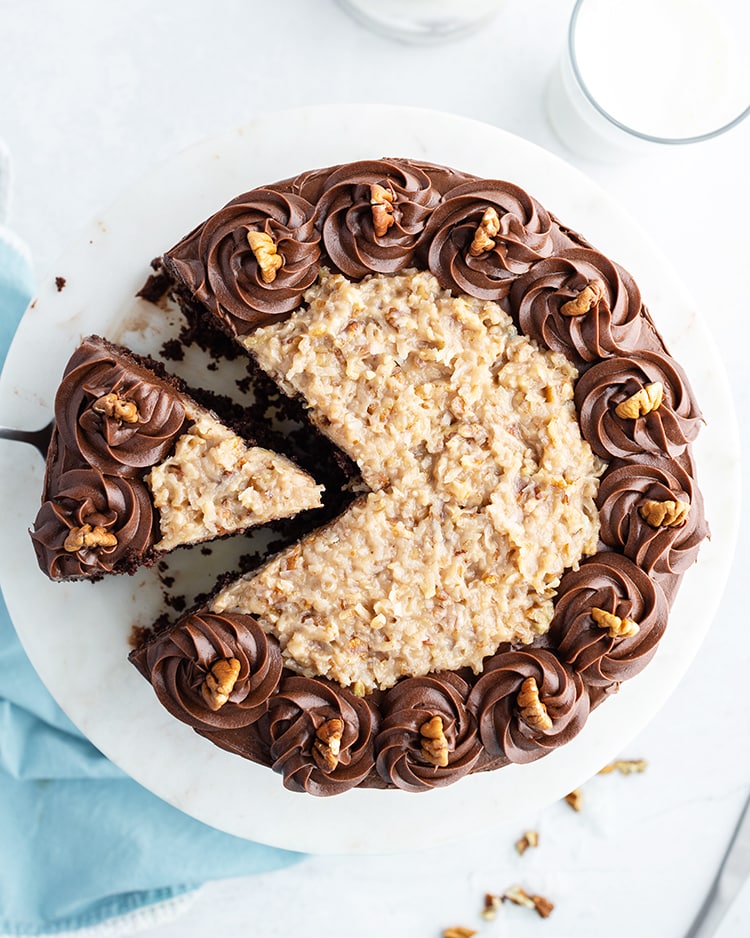 German Chocolate Cake with coconut pecan frosting