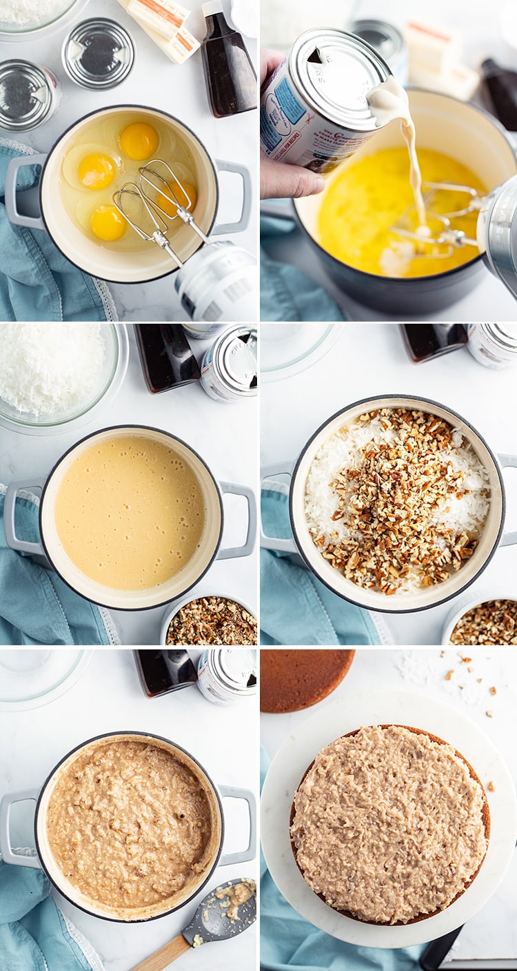 Step by step photos to make coconut pecan frosting
