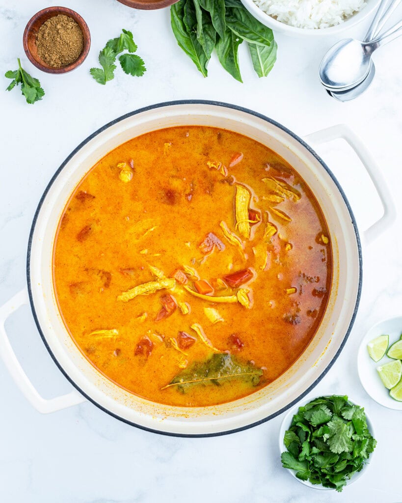 A pot of chicken curry soup.