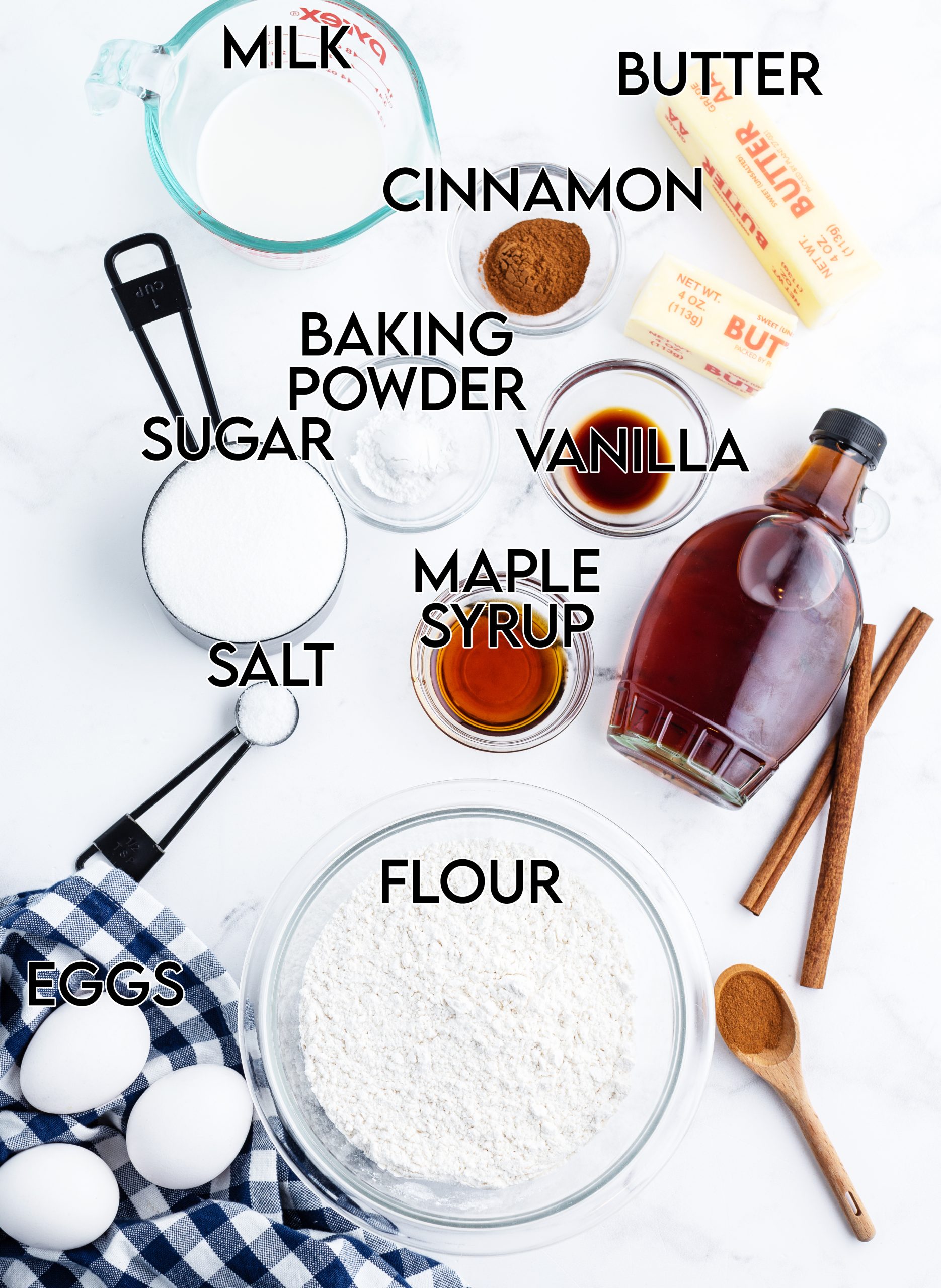 The ingredients needed to make french toast cupcakes.