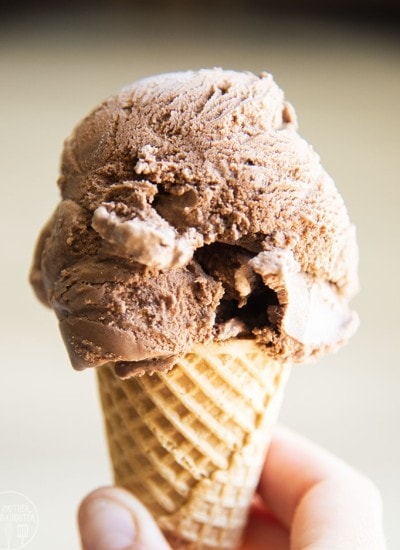 A chocolate ice cream cone.