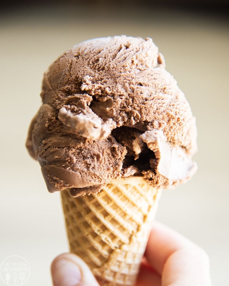 A chocolate ice cream cone. 