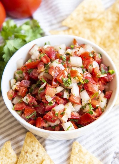 A bowl of chunky homemade salsa.