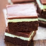 Two mint brownies stacked together.