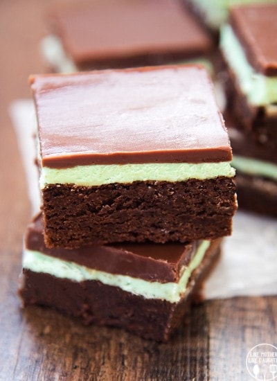 Two mint brownies stacked together.