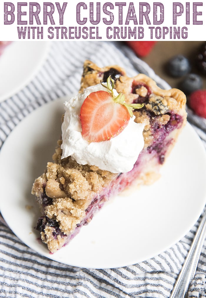 A gorgeous berry custard pie with mixed berries, a sour cream custard and a crumb streusel topping, the perfect pie for the holidays!