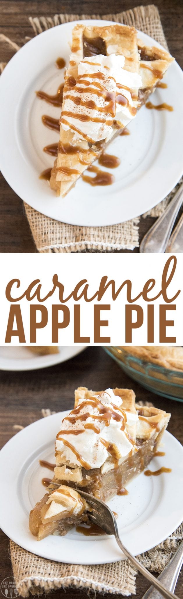Title card for caramel apple pie with text.