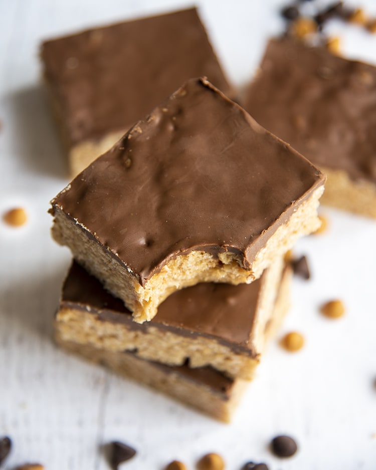 Scotcheroos are a great no bake cereal bar with peanut butter rice krispies topped with melted butterscotch and chocolate