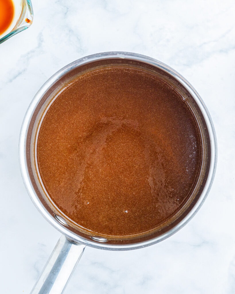 Peanut sauce in a small pot.