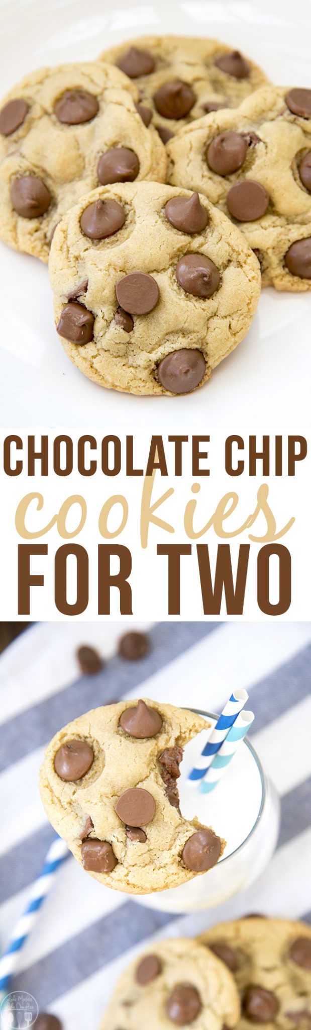 Title card for chocolate chip cookies for two with text.