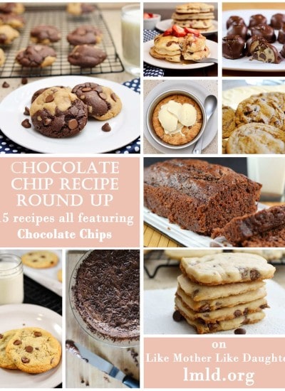 Title card for chocolate chip recipe round up with collage of photos.