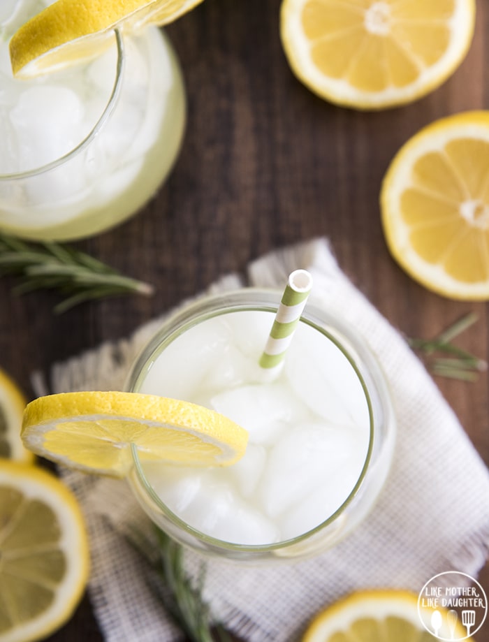 An overhead photo of two glasses of lemonade.