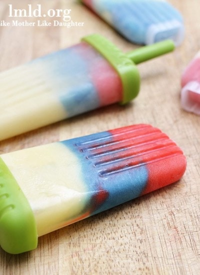 Close up view of red white and blue popsicles.