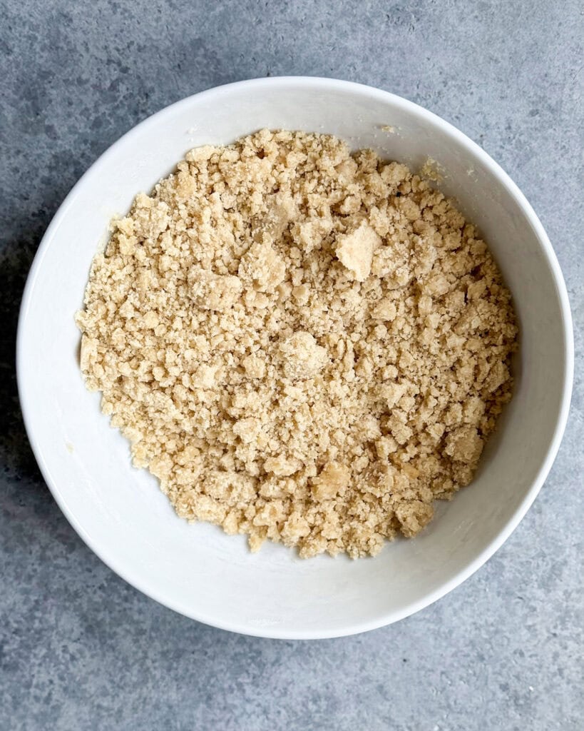 A streusel topping in a bowl.