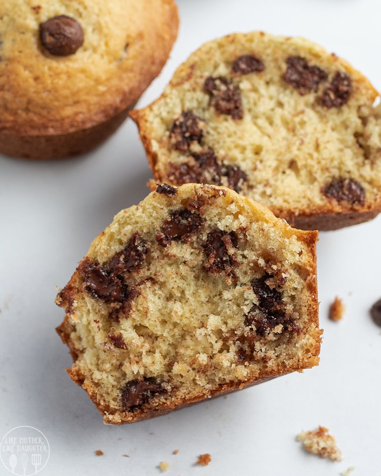Banana Chocolate Chip Muffins loaded with chocolate chips in every bite.