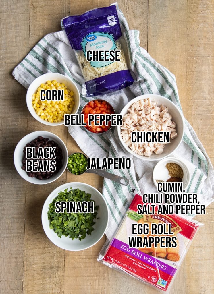 An overhead photo of the ingredients needed to make southwest chicken rolls. 