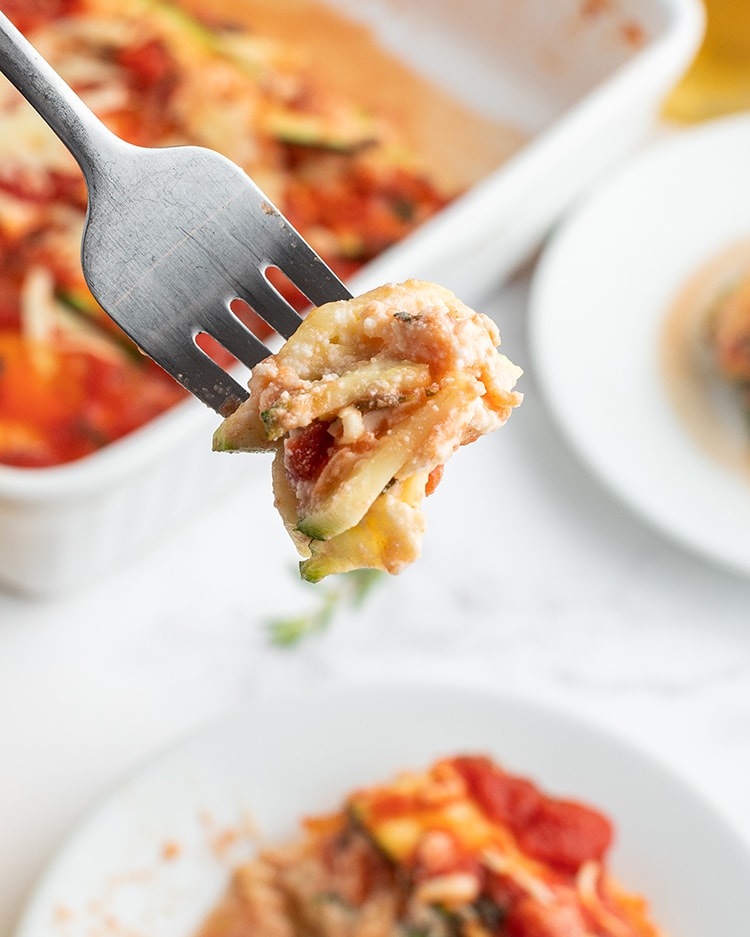 A forkful of zucchini lasagna.