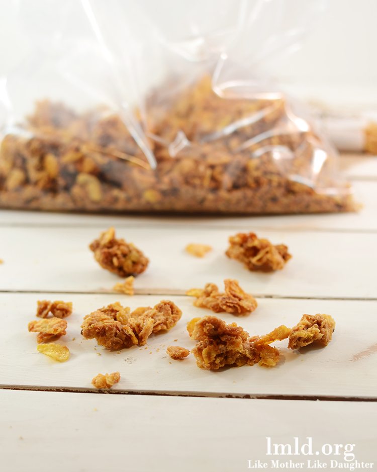 Front view of peanut butter and honey bunches of oats granola bars pieces.