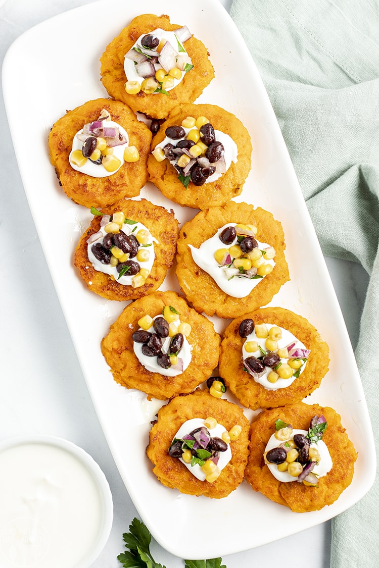 Sweet Potato Patties with corn salsa on top