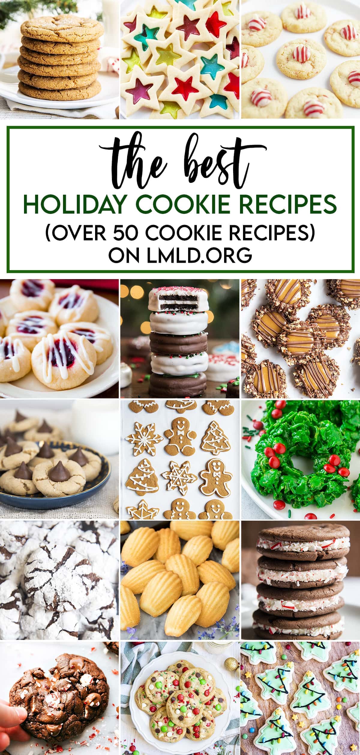 Title card collage for holiday cookie recipes.