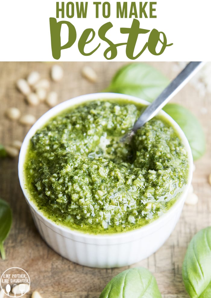 This pesto recipe is so easy to make with only 7 ingredients, its perfect for pasta, pizza, chicken, and more!