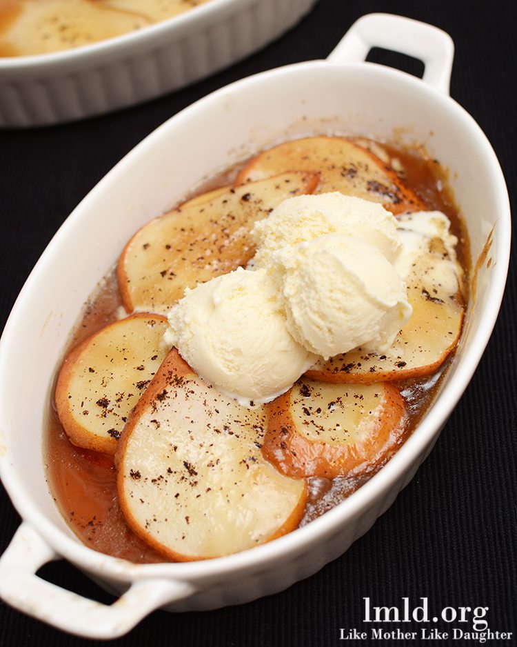 Caramelized Pears topped with Ice Cream - Like Mother Like Daughter