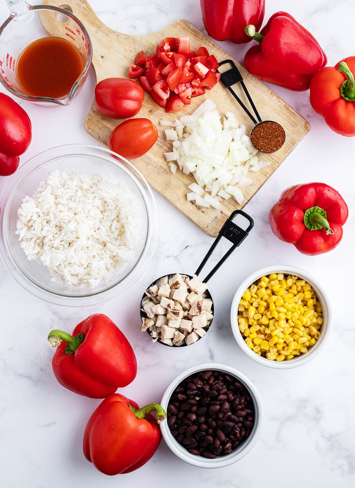 The ingredients needed to make Mexican stuffed peppers.