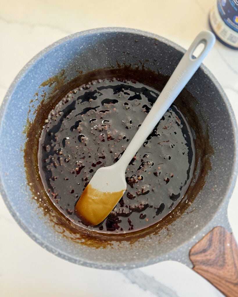 Cooked teriyaki sauce in a pot.