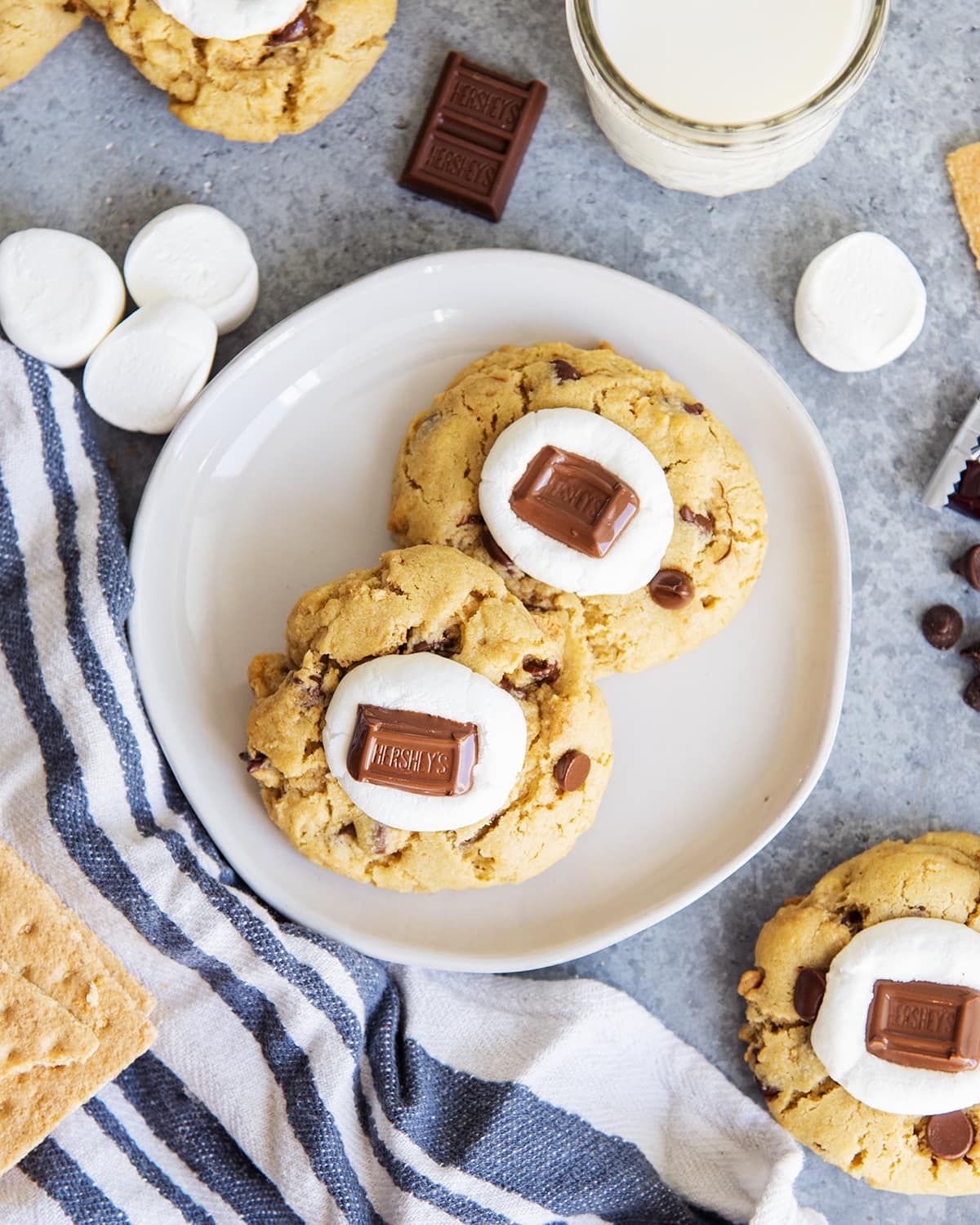 A plate of two s'mores cookies.
