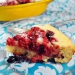 Angled view of oven baked pancake with berries.