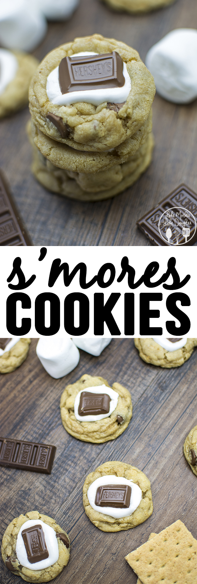 Title card for smores cookies with text.