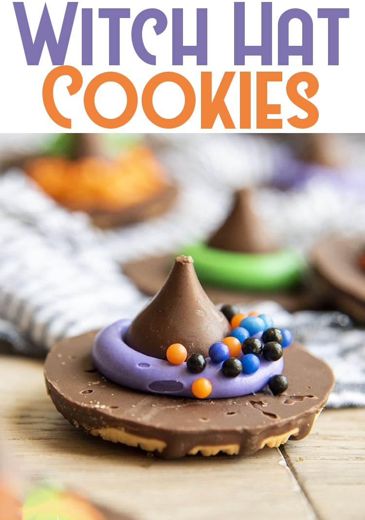 These adorable witch hat cookies are so perfect for celebrating Halloween! They're only four ingredients and so adorable to make and eat!