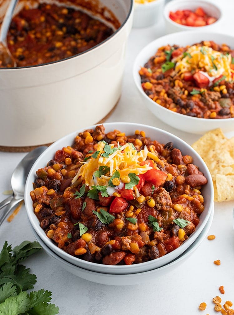 A bowl of split pea tortilla soup