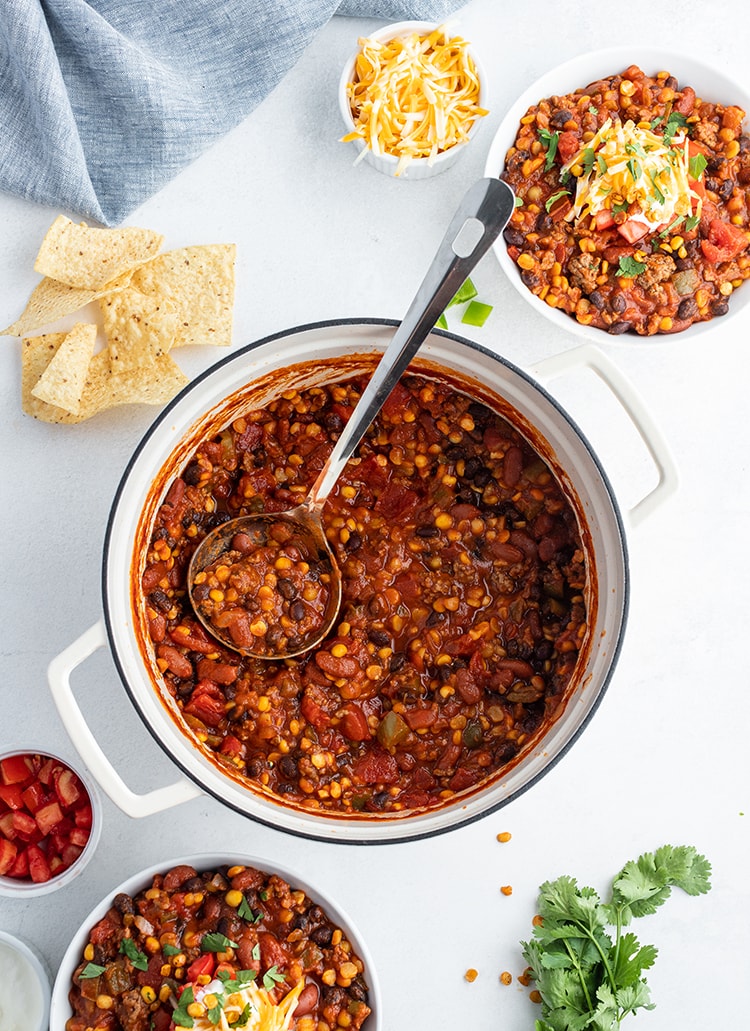A pot of split pea tortilla soup