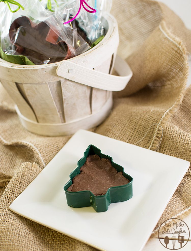 Front view of 3 ingredient fudge in a christmas tree shape.