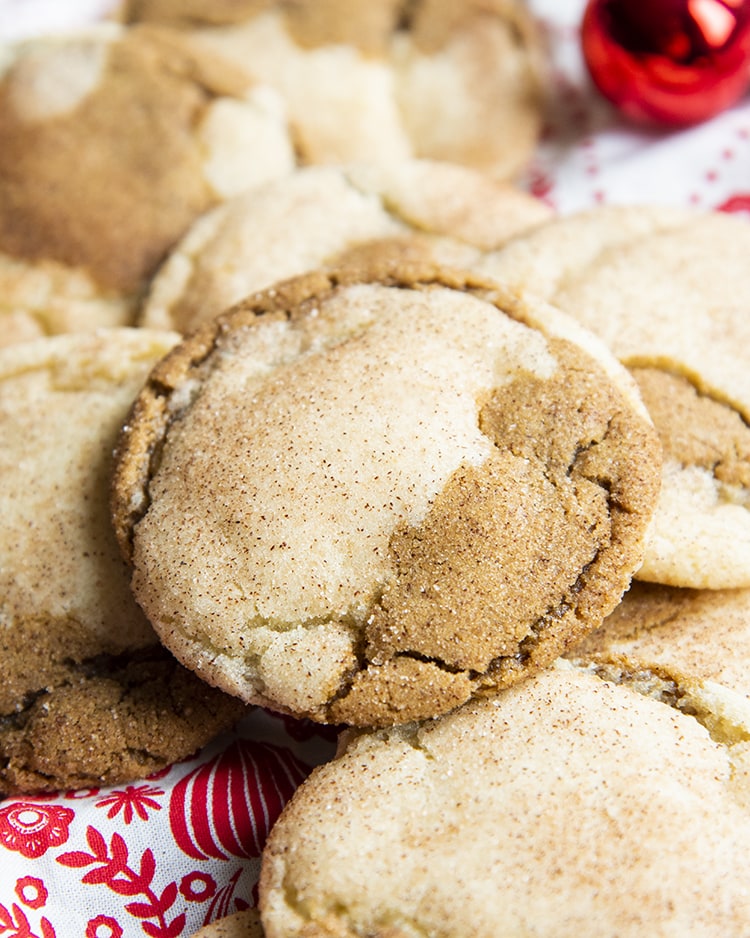 A pile of half snickerdoodle half ginger molasses cookies.