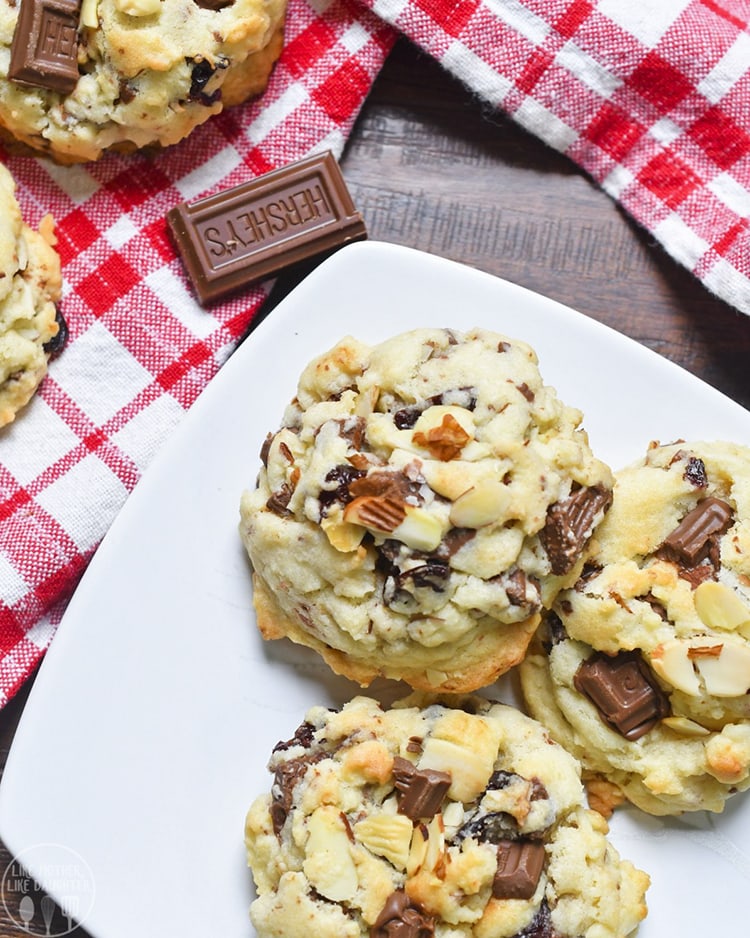 Top view of cherry chocolate almond cookies.