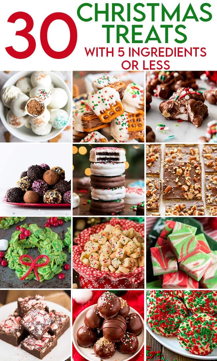 A collage of 9 photos of Christmas treats, such as gingerbread truffles, and chocolate covered Oreos.