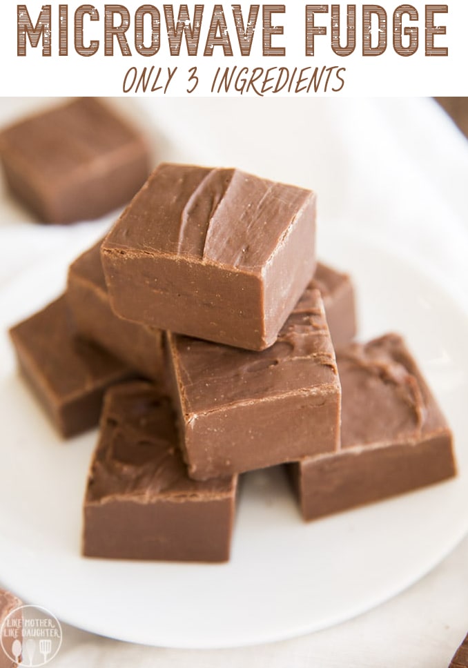 Front view of microwave fudge on a white plate.