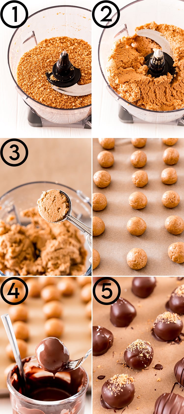 A collage of photos showing how to make peanut butter nutter butter truffles.